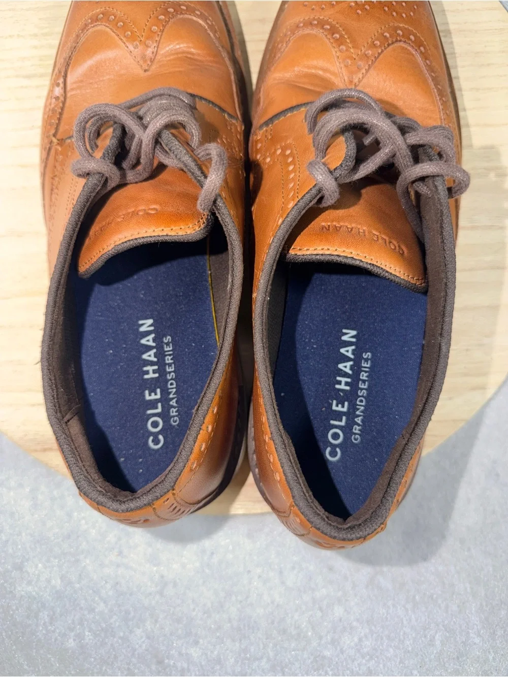 Cole Haan Go To Wing Oxford Men 9 M British Tan Leather Wingtip Shoes C34120